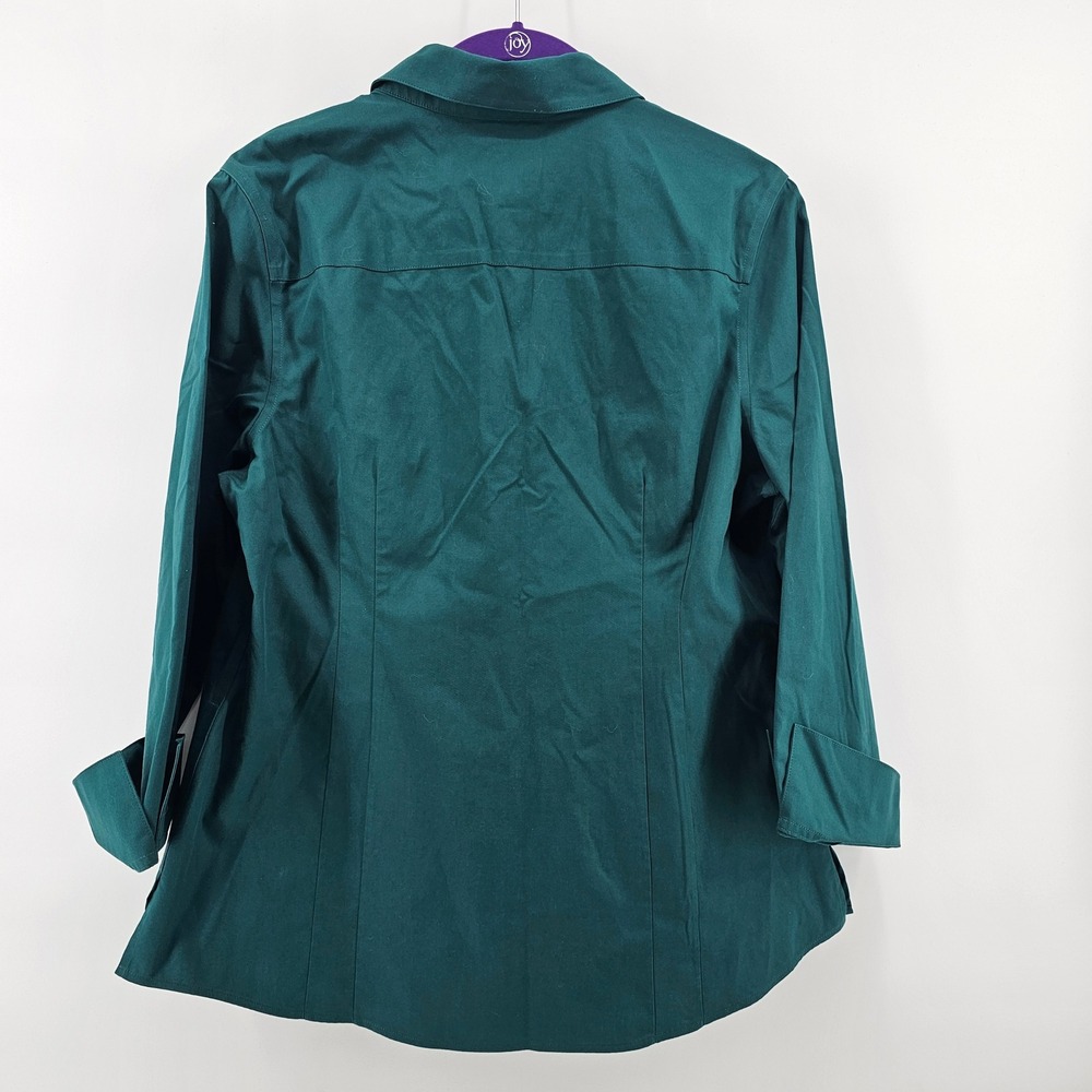 Taylor Investments Gold Label Shirt 12 Teal Non-Iron Cotton V-Neck Blouse NWT - Picture 2 of 9